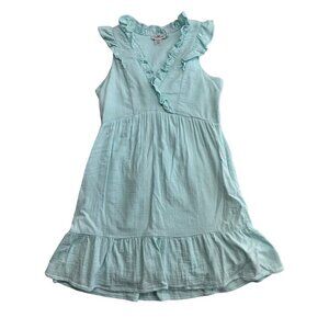 Vineyard Vines Double Gauze Ruffle Tiered Mini Dress Cotton Size S Teal Preppy